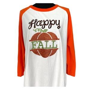 Happy Fall baseball quarter sleeve t-shirt orange white size XL